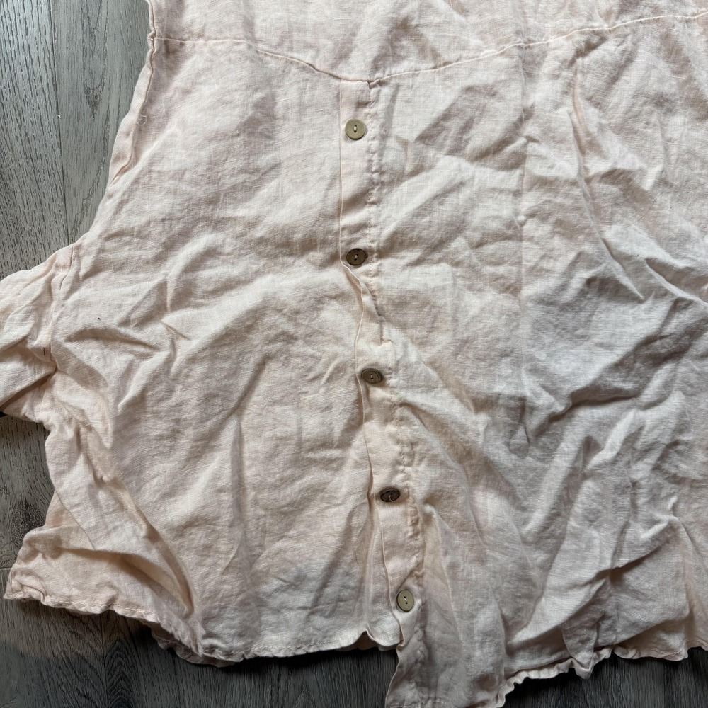 Luigi Moda Dress‎ Womens One Size Pink Linen Trapeze Swing Button Boho Italy - Picture 4 of 11